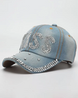 Jeans cap with rhinestones