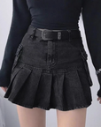 Short black denim skirt