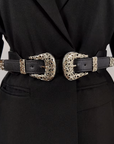 Double buckle western belt