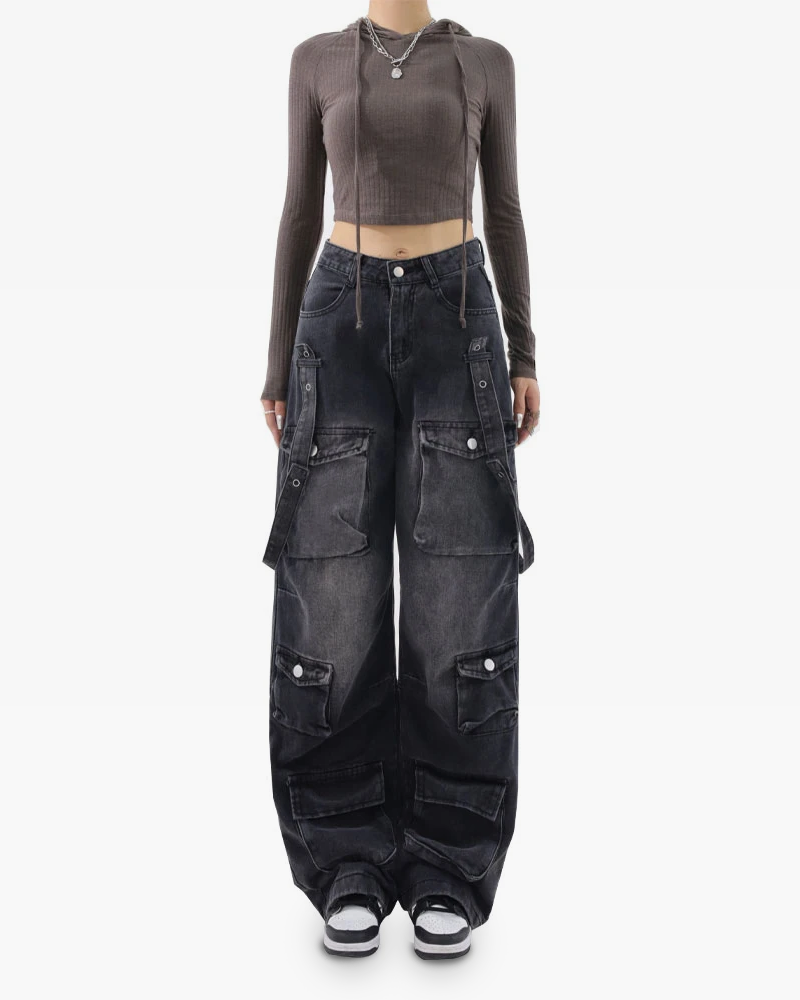 Black cargo jeans for women