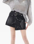 Black denim mini skirt