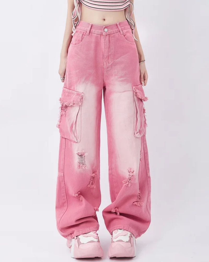 Pink cargo jeans