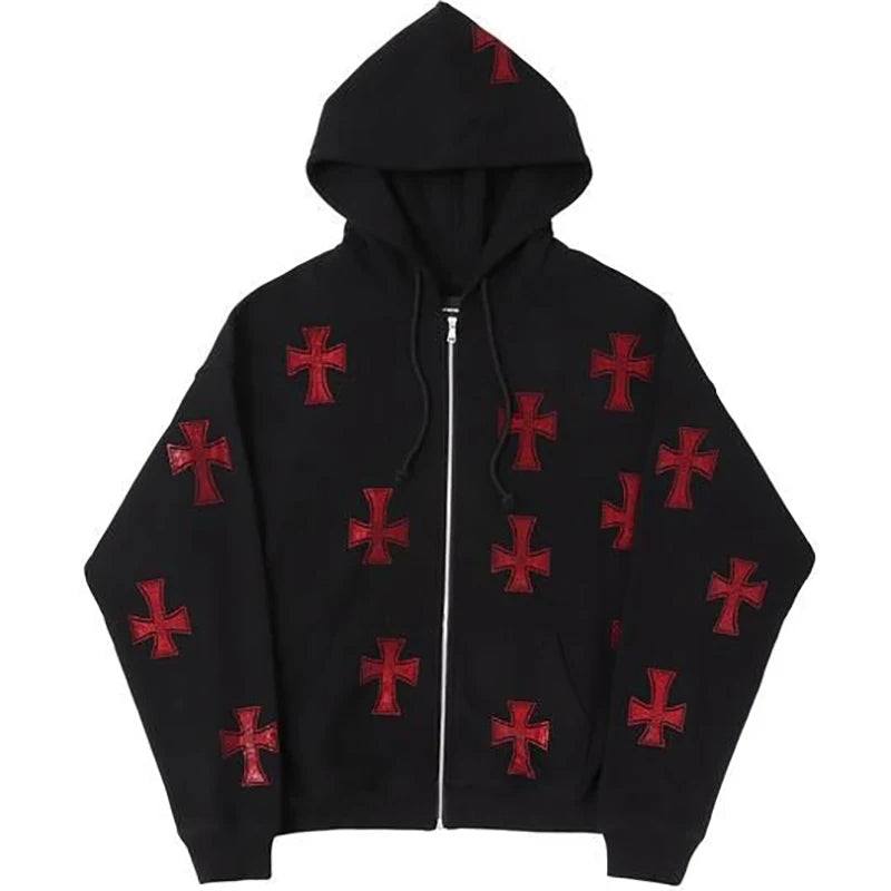 Jacket with shiny rhinestone cross