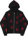 Jacket with shiny rhinestone cross