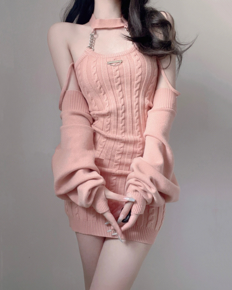 Cable knit sweater dress