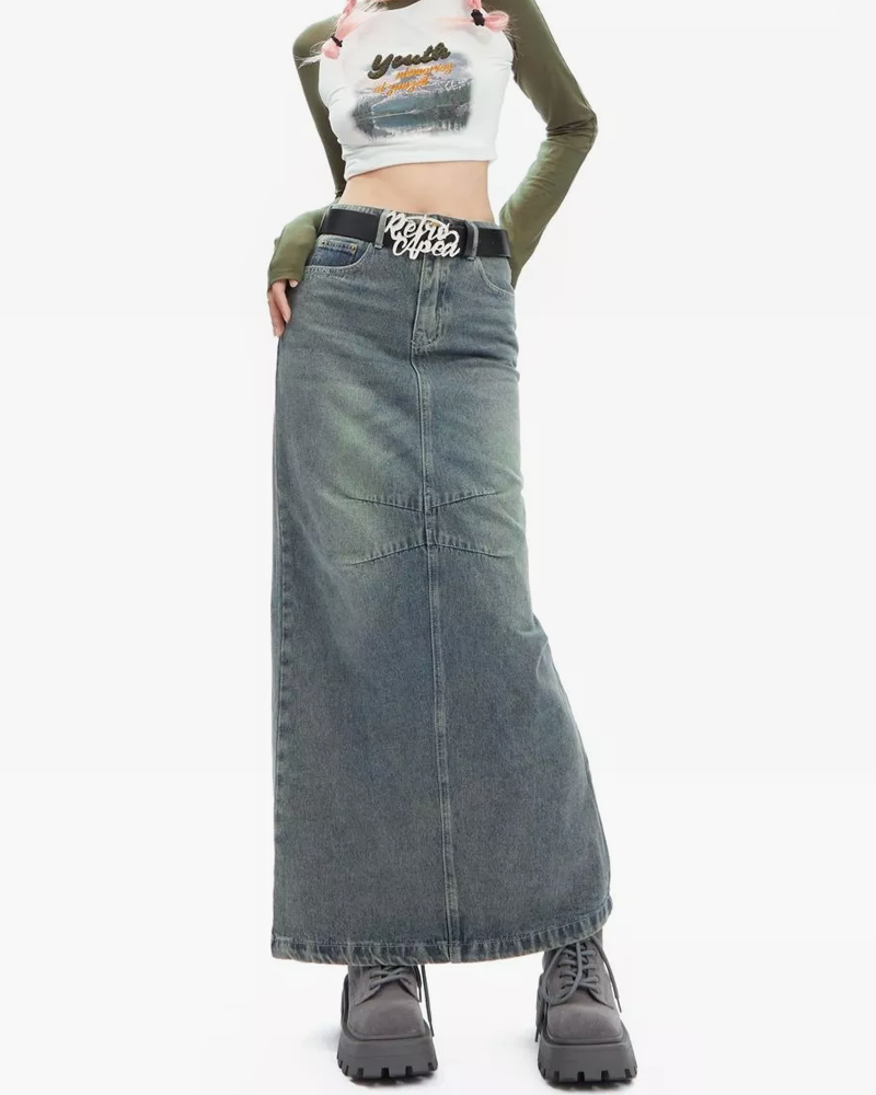 Women&#39;s long denim skirt