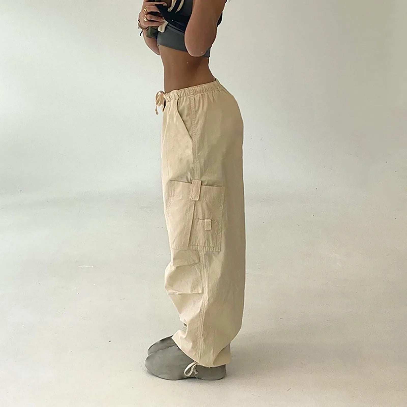 Beige parachute pants