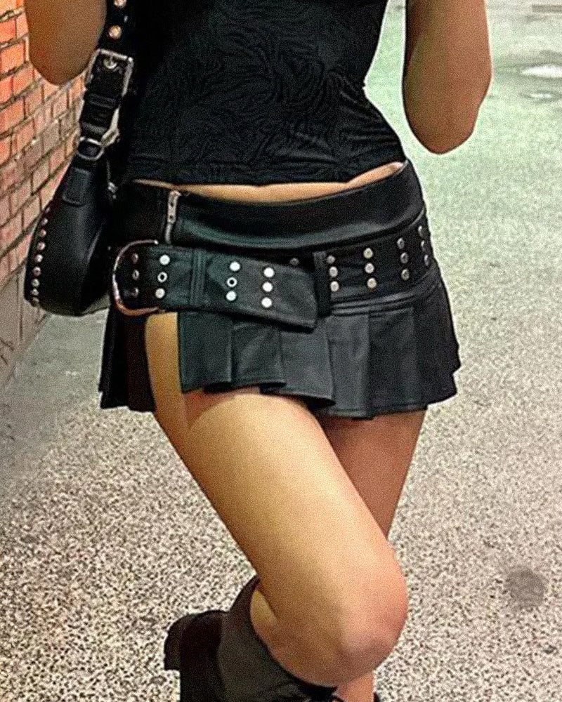 Pleated leather mini skirt