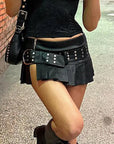 Pleated leather mini skirt