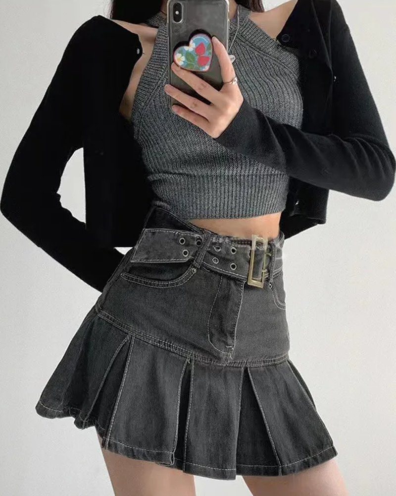 Gray denim skirt