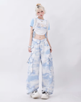 Light blue wide-leg pants