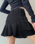 Short black denim skirt