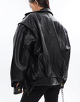 Oversized women's leather jacket