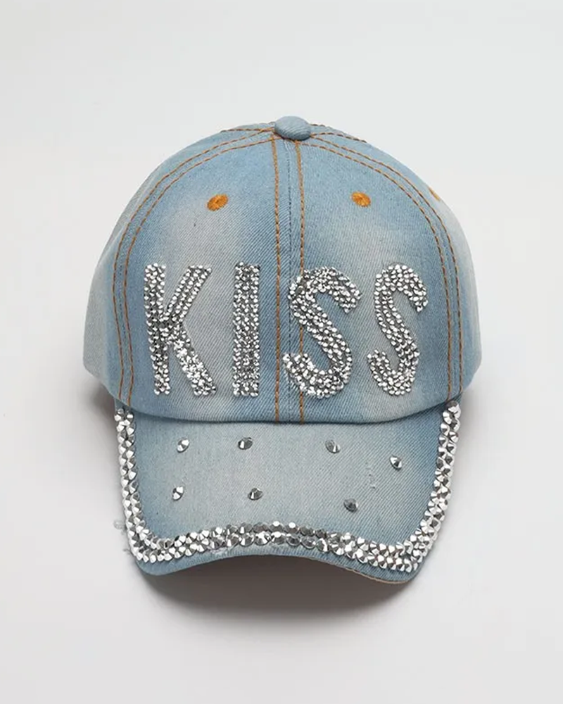 Jeans cap with rhinestones