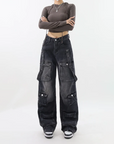 Black cargo jeans for women