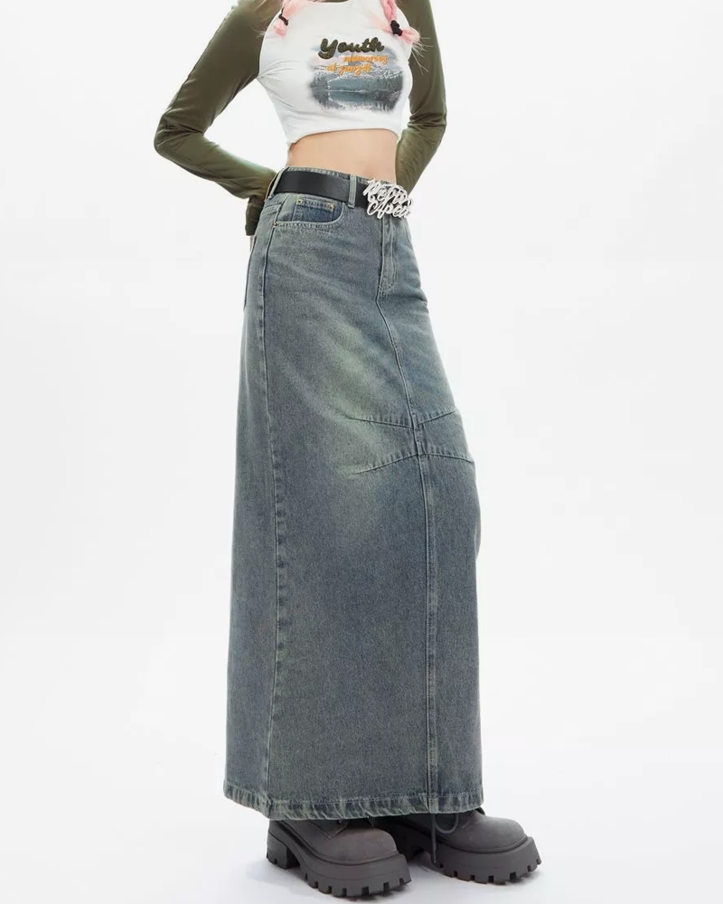 Women&#39;s long denim skirt