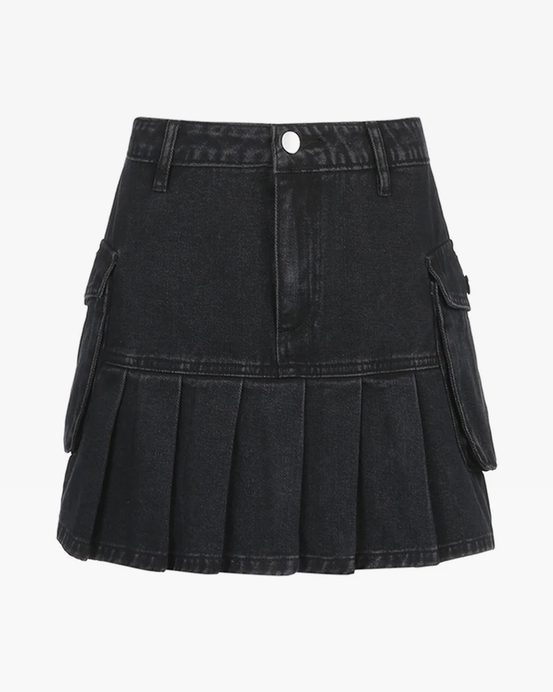 Short black denim skirt