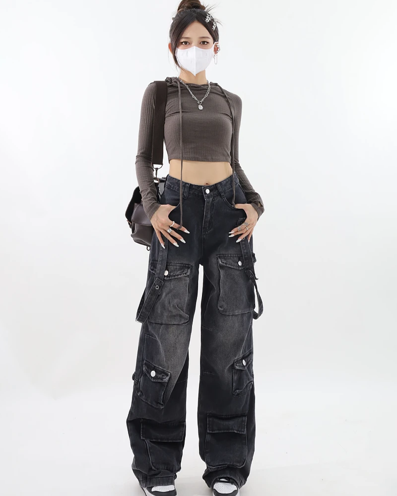 Black cargo jeans for women