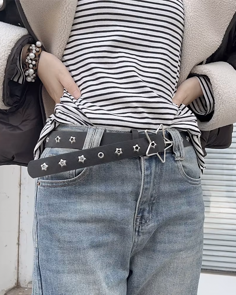 Black leather belt with star