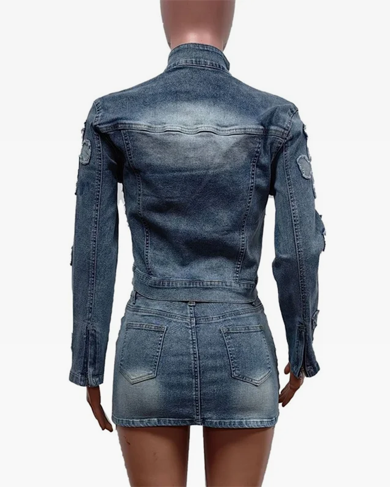 Denim skirt and jacket set