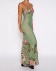 Green Floral Fitted Long Dress