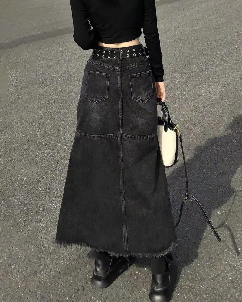 Black denim long skirt