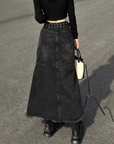 Black denim long skirt