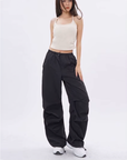 Black parachute pants