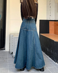 Long flared denim skirt