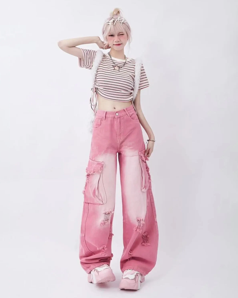 Pink cargo jeans