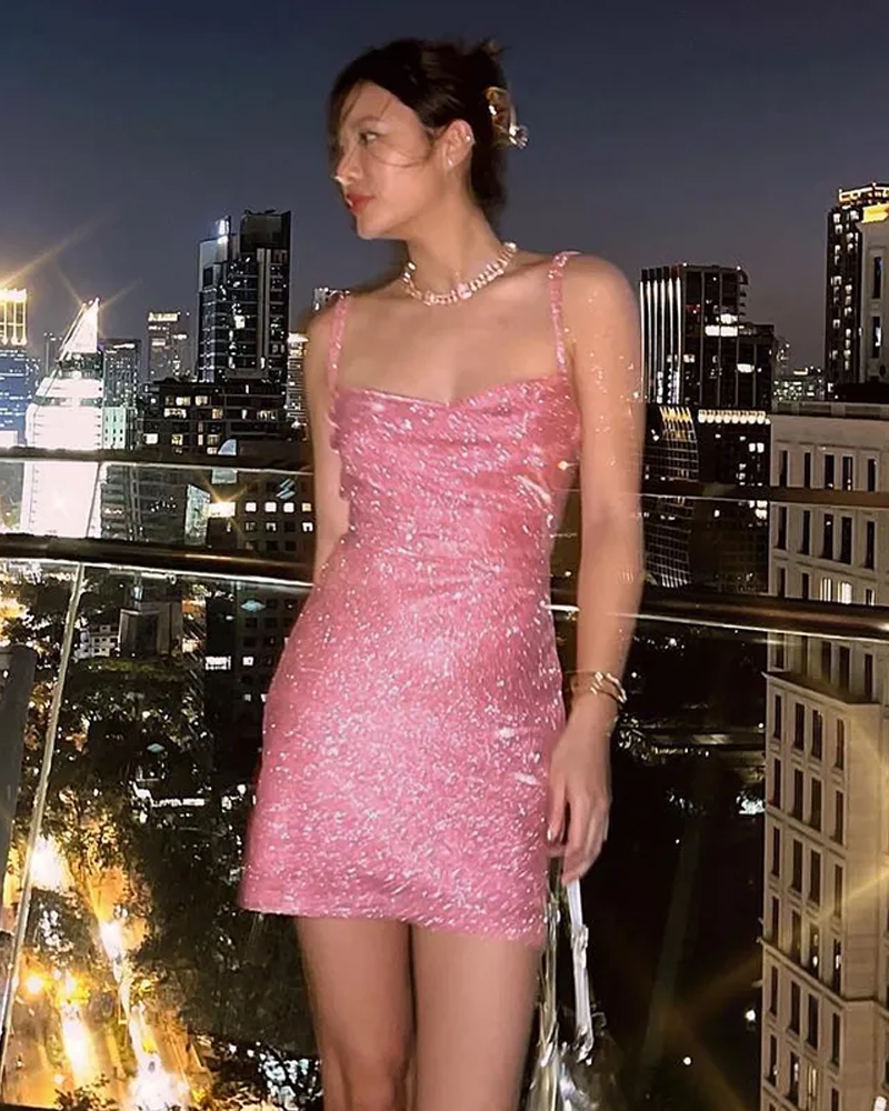 Pink sequined dress