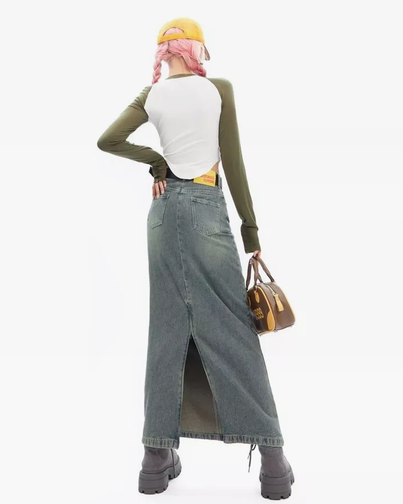 Women&#39;s long denim skirt