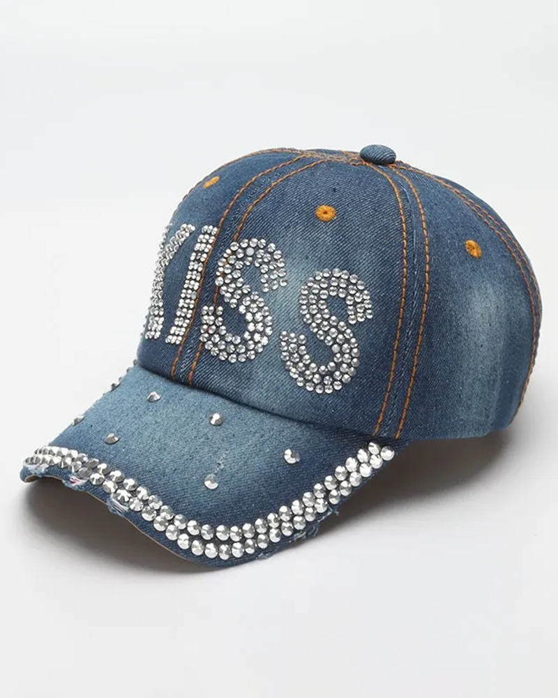 Jeans cap with rhinestones