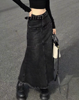 Black denim long skirt