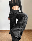 Women's black parachute pants