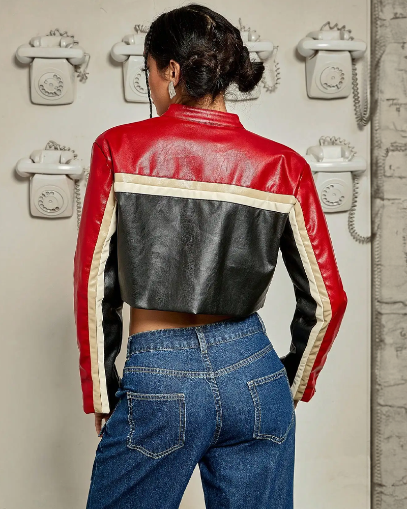 Short women&#39;s leather jacket