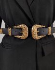 Double buckle western belt