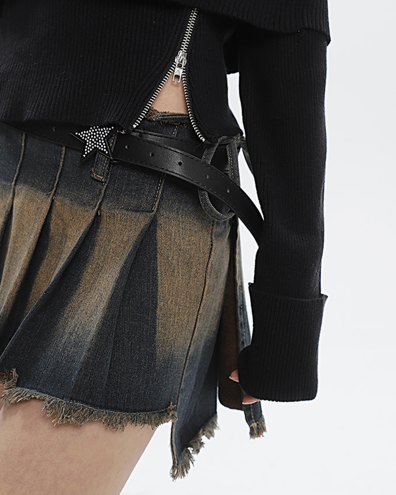 Pleated denim skirt