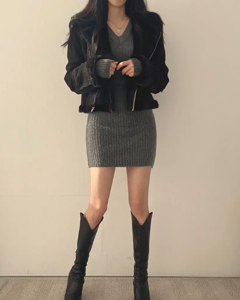 Gray sweater dress