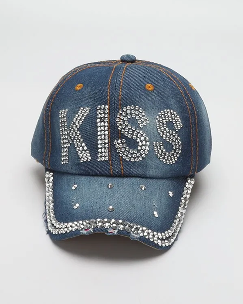 Jeans cap with rhinestones