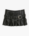 Pleated leather mini skirt