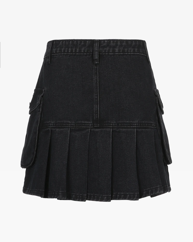 Short black denim skirt