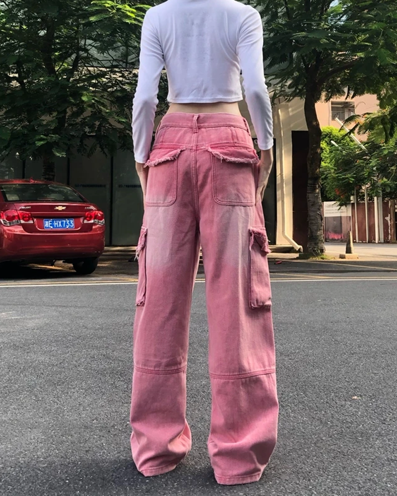 Pink cargo jeans