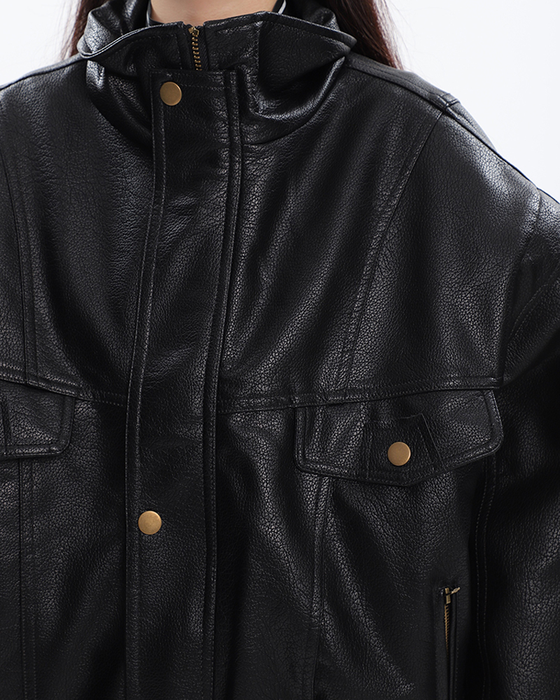 Oversized women&#39;s leather jacket