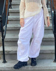 White parachute pants