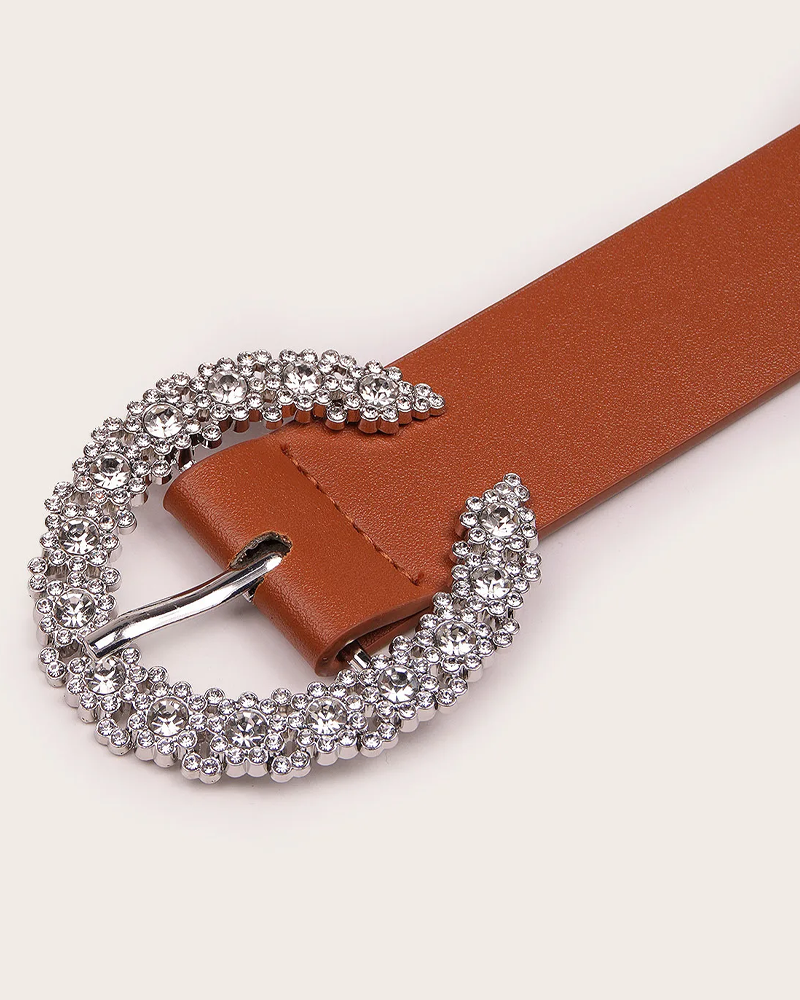 Women&#39;s belt with rhinestone buckle