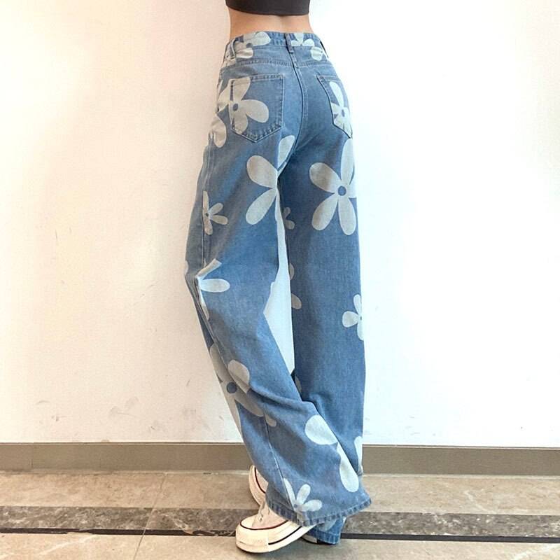 Floral print jeans