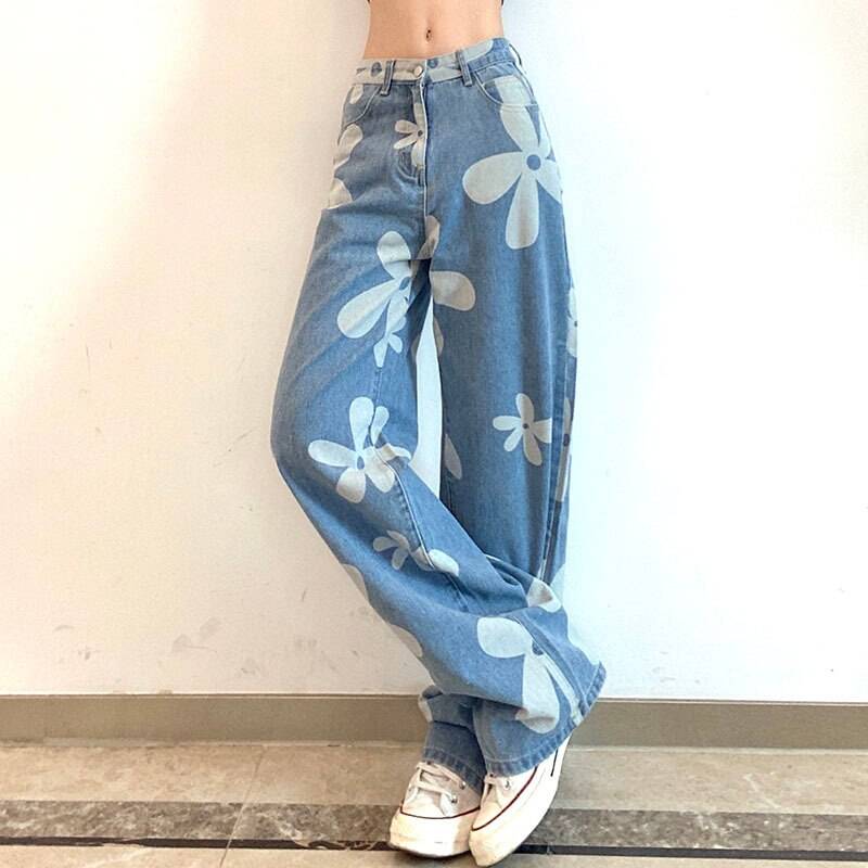 Floral print jeans