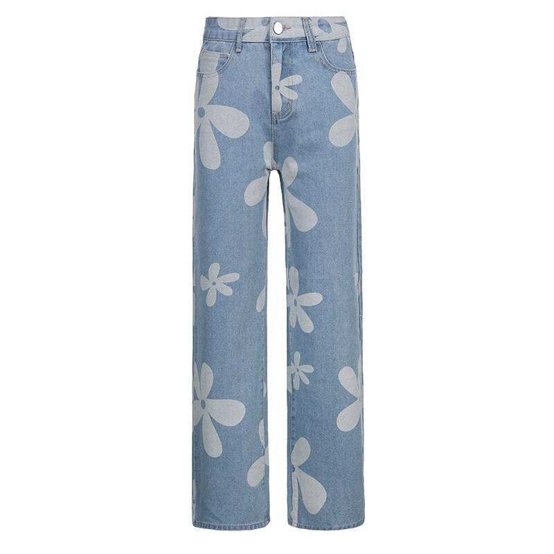 Floral print jeans