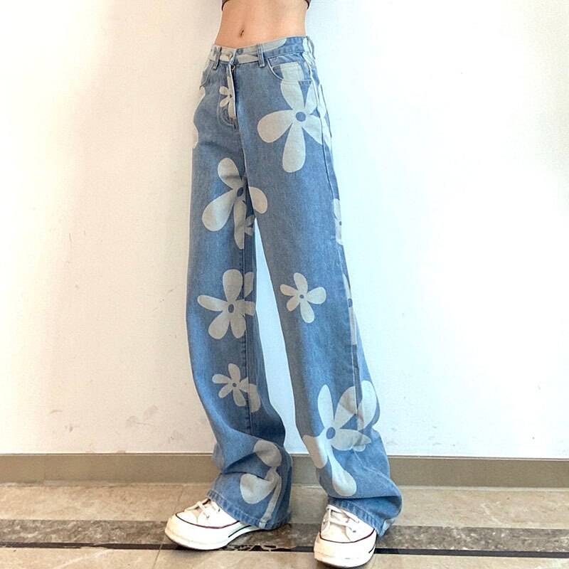 Floral print jeans